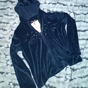 Black velour zip up hoodie